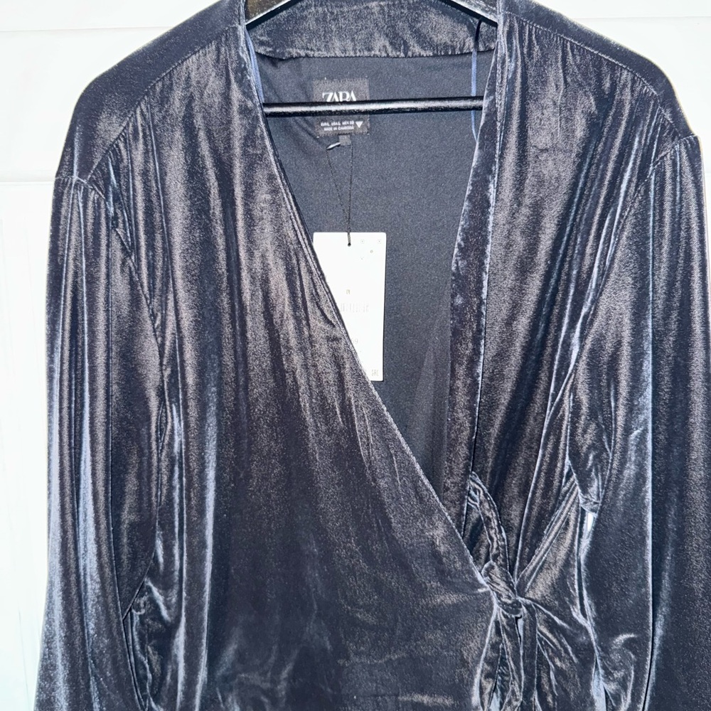 NWT Zara Suede Gray Wrap Top In size Large